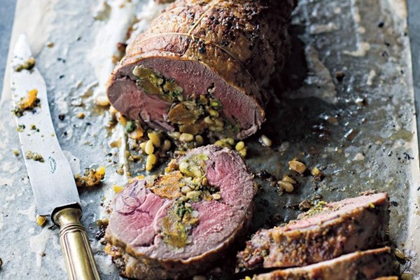 Apricot & nut-stuffed leg of lamb