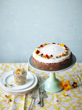 Apricot & root veg cake with honey yoghurt frosting