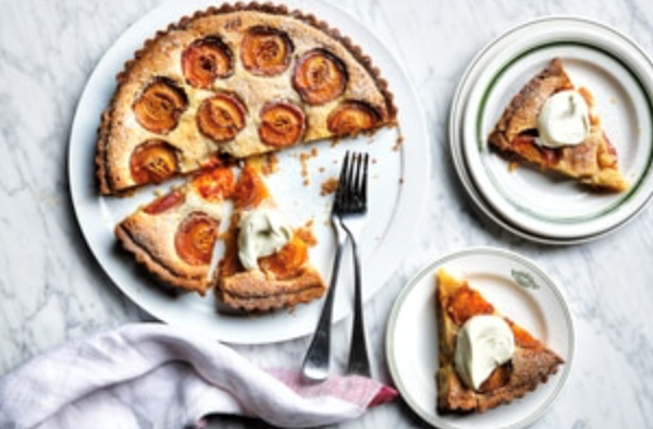 Apricot and almond tart with creme fraiche