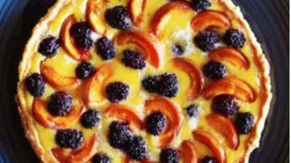 Apricot and blackberry custard tart