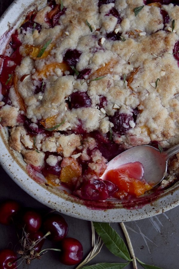 Apricot and cherry crumble