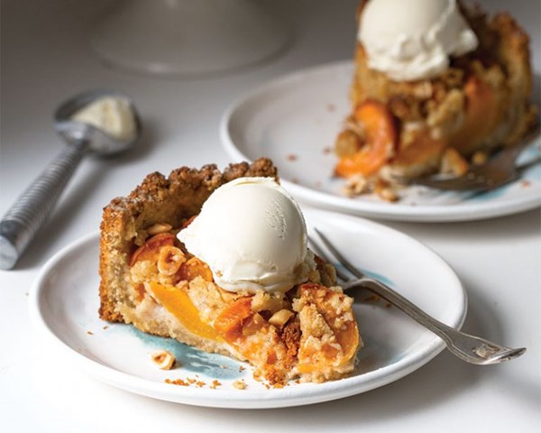 Apricot and hazelnut crumb tart
