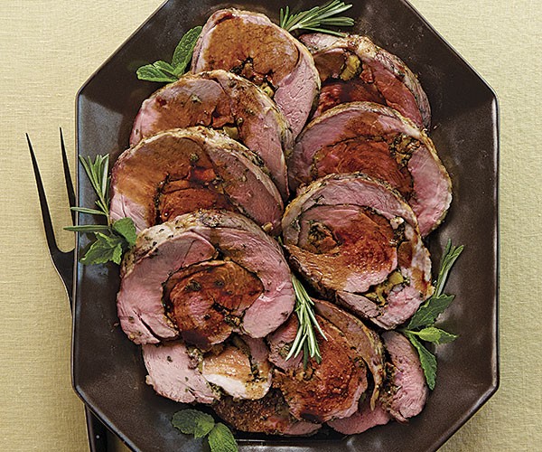 Apricot-and-herb-stuffed leg of lamb