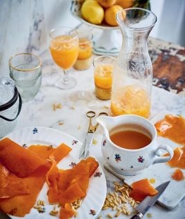 Apricot and orange blossom juice with pine nuts (Qamar al-deen)