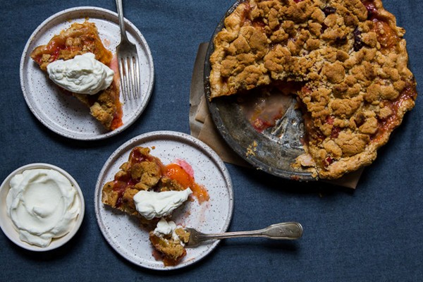Apricot and peach crumb pie