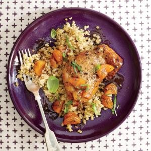 Apricot-basil chicken with freekah