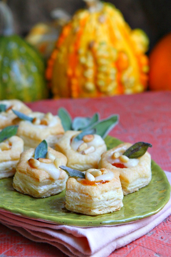 Apricot Brie bites with crispy sage