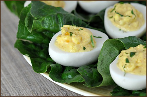 Apricot curry deviled eggs