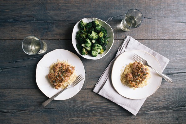 Apricot-Dijon chicken thighs with couscous