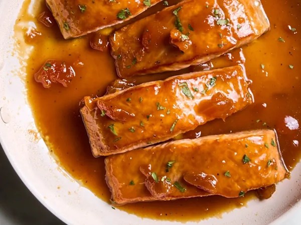 Apricot-Dijon glazed salmon