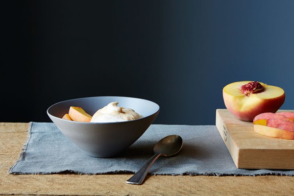 Apricot fool with fresh peaches