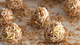 Apricot, ginger & pistachio balls in toasted coconut [Peter Gordon]