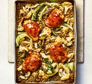 Apricot-glazed chicken & lentil traybake