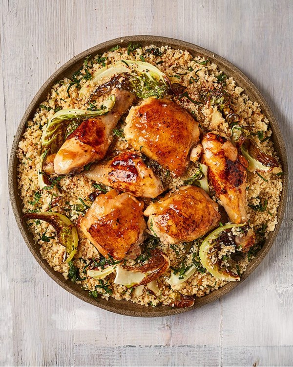 Apricot-glazed chicken with cauliflower couscous 