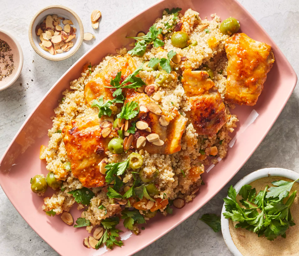 Apricot-glazed chicken with quinoa pilaf