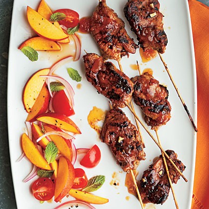 Apricot-glazed pork kebabs