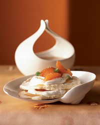 Apricot Pavlova with chamomile cream