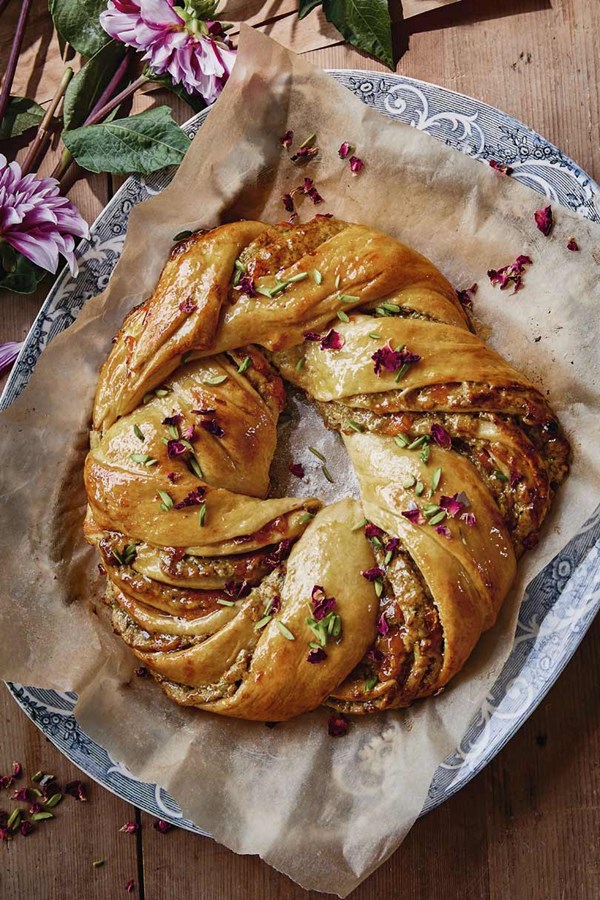 Apricot, pistachio & rosewater coronet