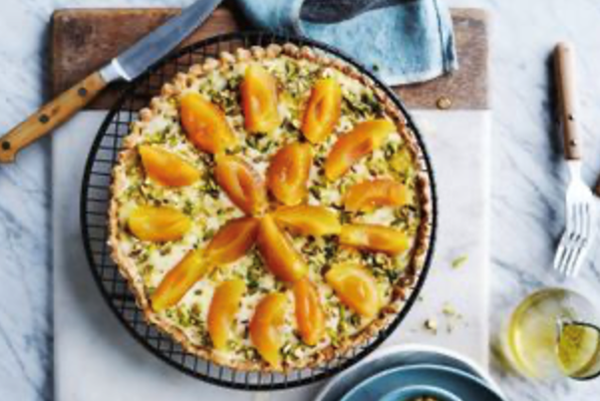 Apricot tart with pistachio frangipane