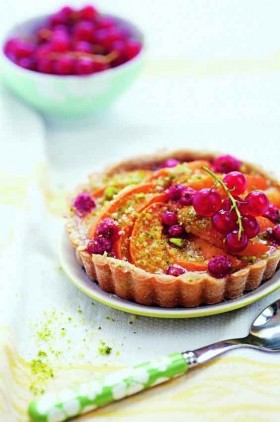 Apricot tartlets with honey, almonds, and olive oil