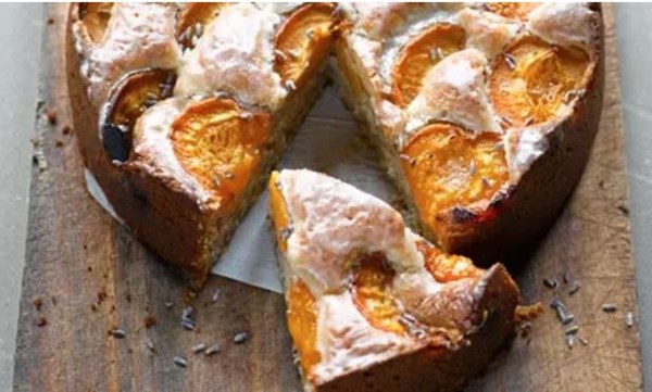 Apricot, walnut and lavender cake