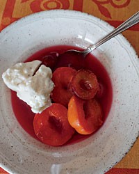 Apricots and plums poached in rosé wine