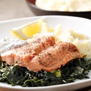 Arctic char on a bed of kale