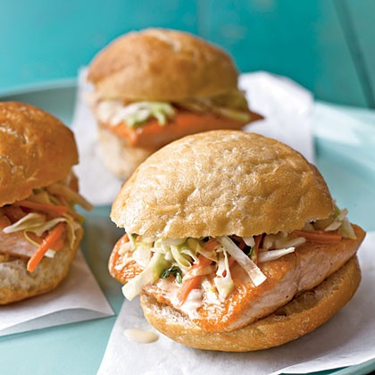 Arctic char sandwiches with lemon-tarragon slaw