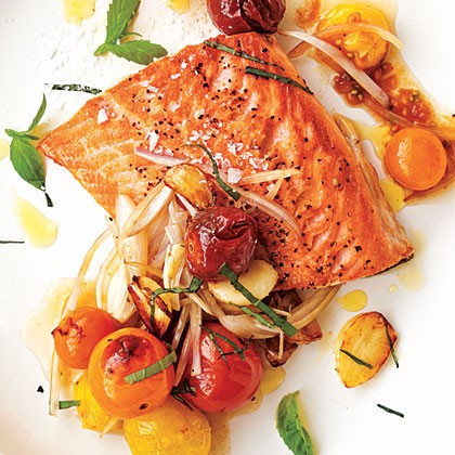 Arctic char with blistered cherry tomatoes