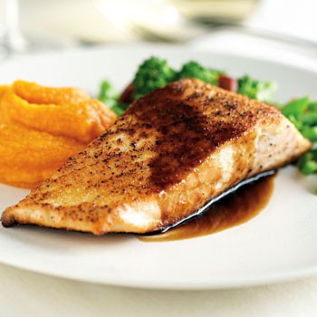 Arctic char with Chinese broccoli and sweet potato puree