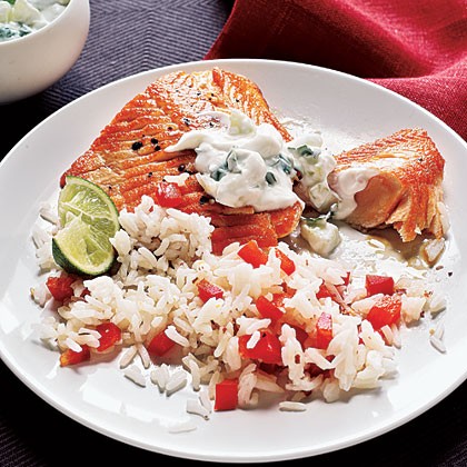 Arctic char with cilantro-yogurt sauce