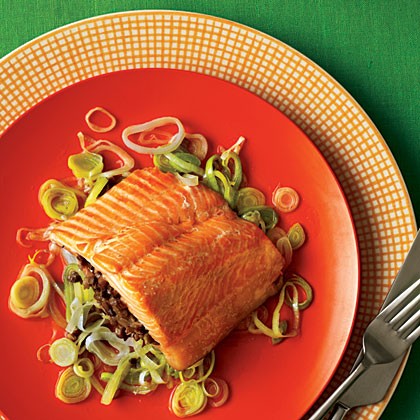 Arctic char with duxelles and leeks