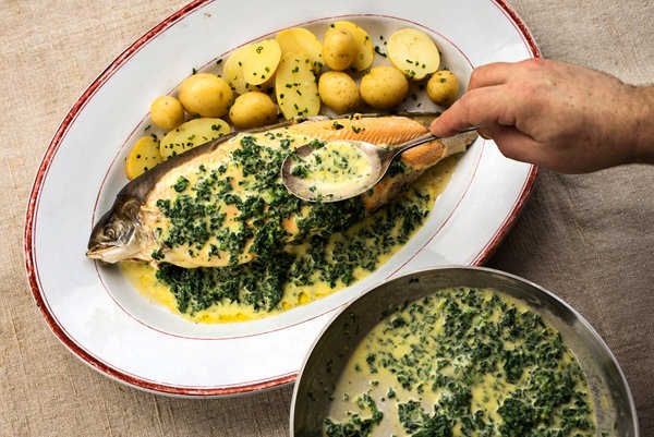 Arctic char with spinach butter