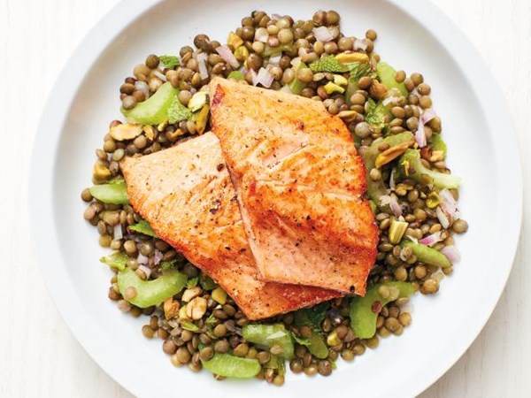 Arctic char with warm lentils