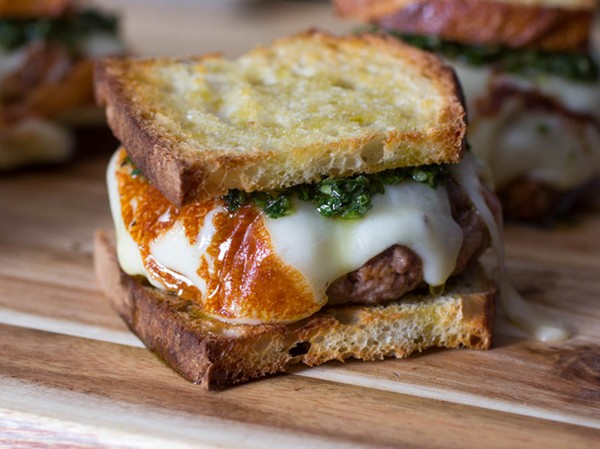 Argentine asado burgers with seared provolone and chimichurri