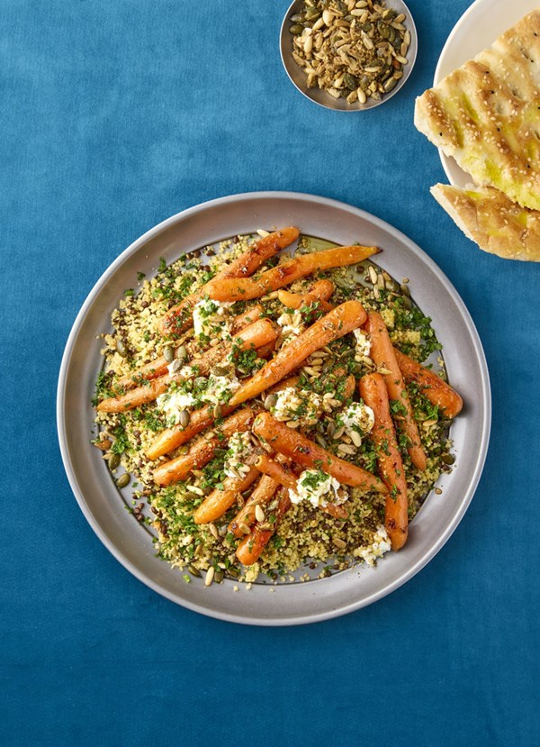 Aromatic carrots with seed coucous and dukkah