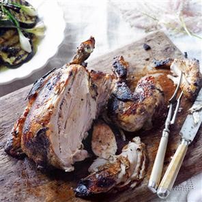 Aromatic poached and barbecued chicken