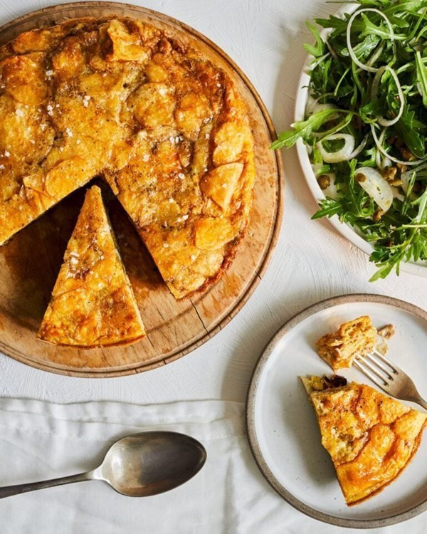 Artichoke and crisp frittata with a caper and shallot salad