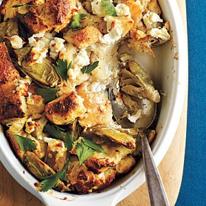 Artichoke and goat cheese strata
