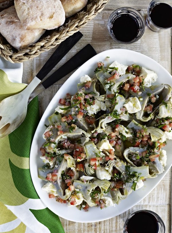 Artichoke and ricotta salad with tomato and rosemary vinaigrette