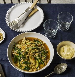 Artichoke and saffron ragoût with lemon aioli 