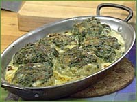 Artichoke bottoms with brown butter spinach