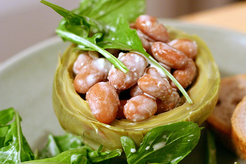 Artichoke, cranberry bean and arugula salad