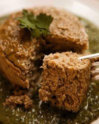 Artichoke custards with fava bean sauce