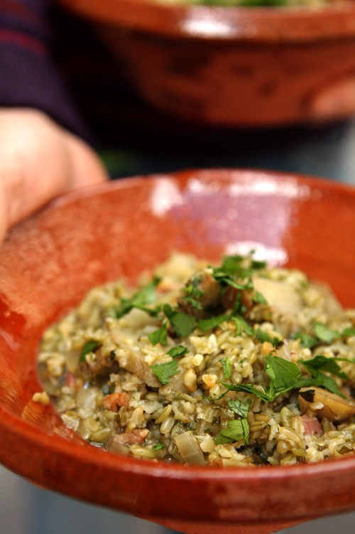Artichoke freekeh risotto