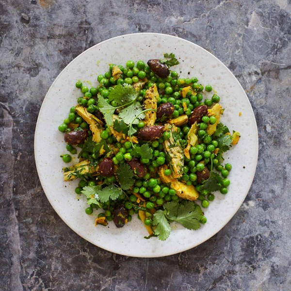 Artichoke, green peas and preserved lemon salad