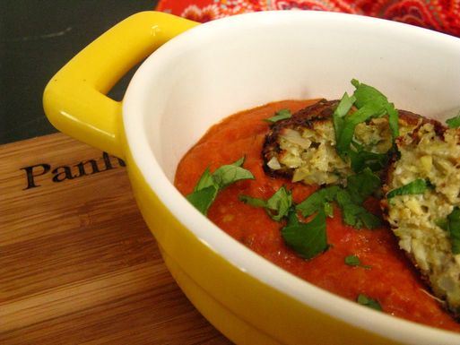 Artichoke 'kofta' in a creamy tomato makhani sauce