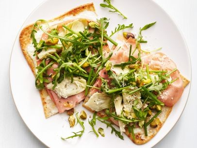 Artichoke-mortadella flatbread pizzas
