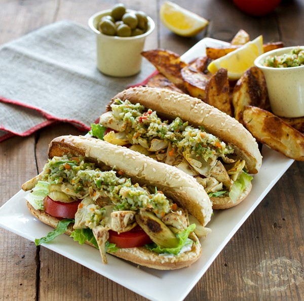 Artichoke muffaleta po'boys