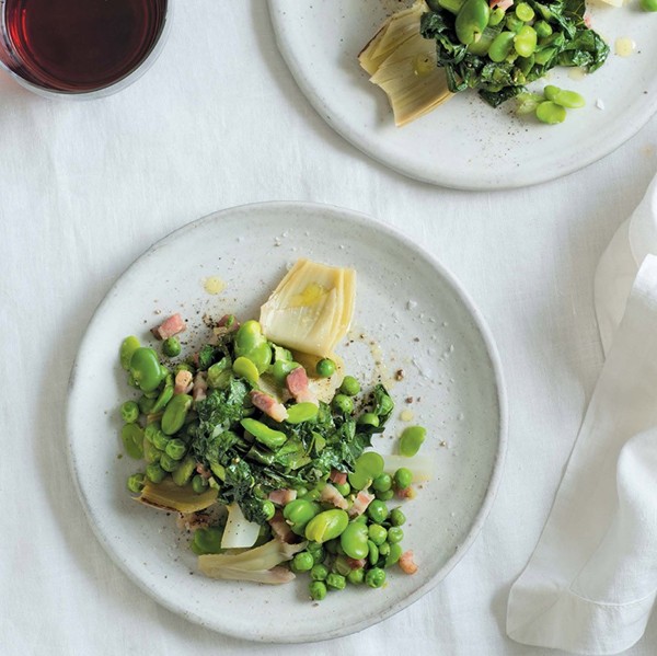 Artichoke, peas, fava, and lettuce stew (Vignarola)